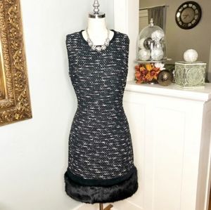 NWT Calvin Klein Tweed Dress with Faux Fur Trim